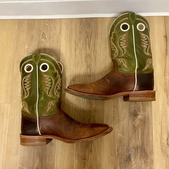 Justin Mens Square Toe Casual Work Boots Brown Green Size 11.5 D - style BR307 - Picture 6 of 14